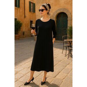 Eileen Fisher Women Black Jersey Cowl Neck Dress M Minimalist Quiet Luxury Capsu